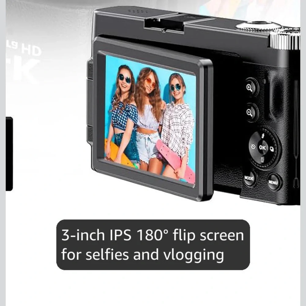 4K Ultra HD Black Digital Camera with Flip Screen